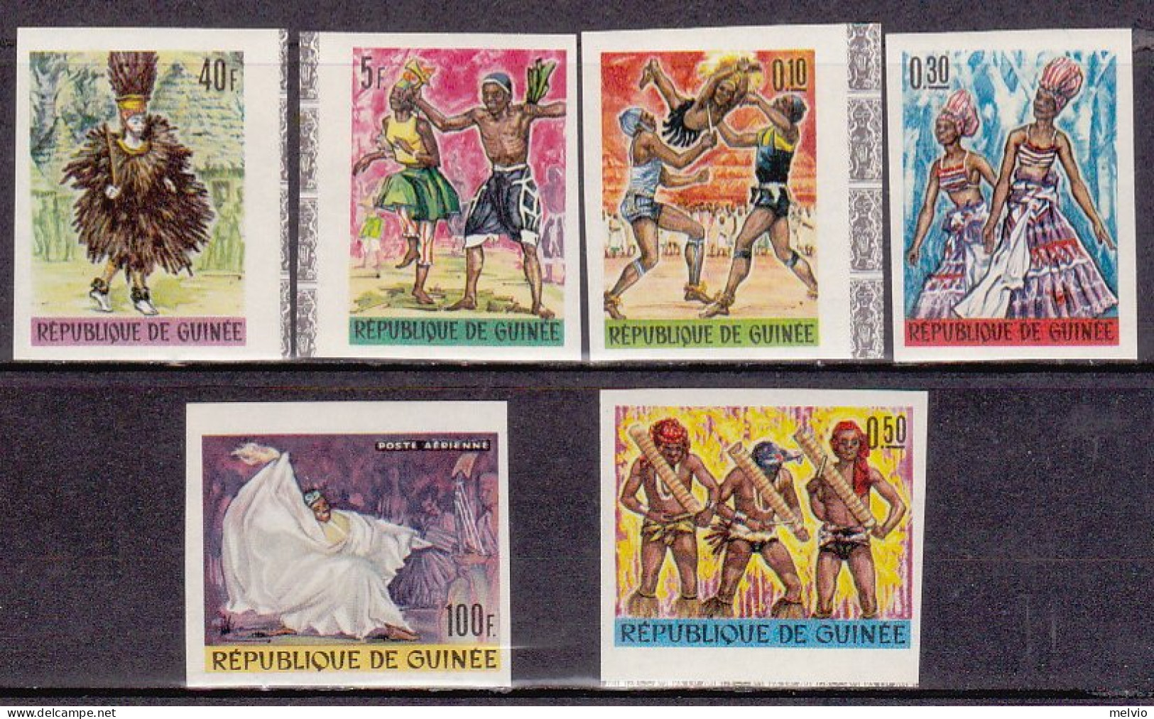 1966-Guinea (MNH=**) S.6v.non Dentellati "Danze Folcloristiche" - Guinee (1958-...)