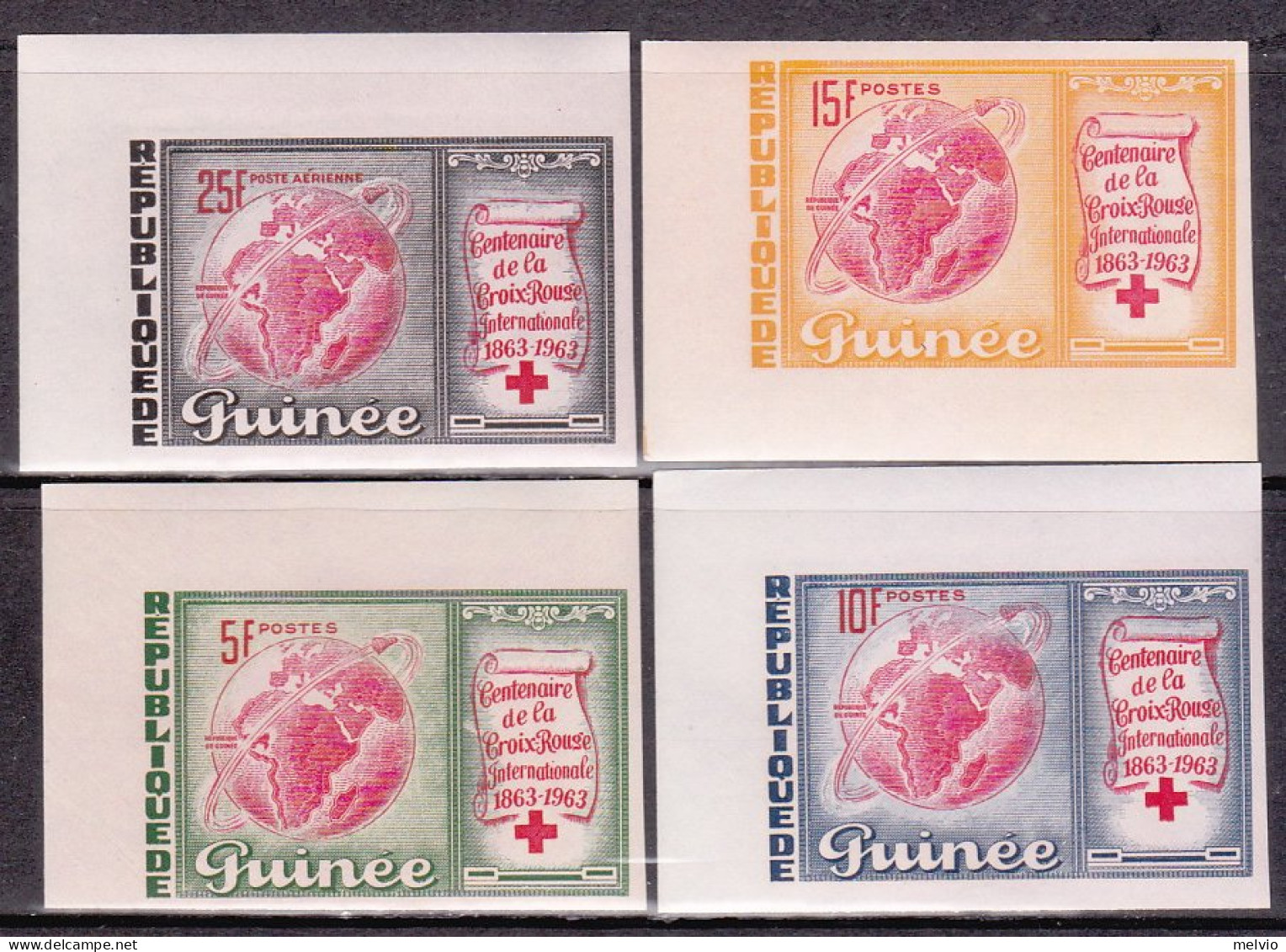 1963-Guinea (MNH=**) S.4v.non Dentellati "anniversario Croce Rossa Mercury"catal - República De Guinea (1958-...)