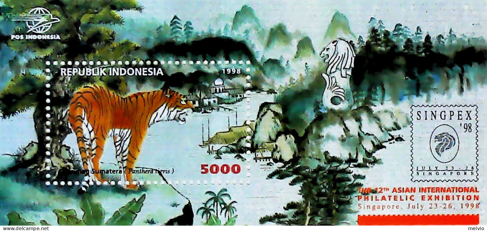 1998-Indonesia (MNH=**) Foglietto 1 Valore Tigre - Indonesien