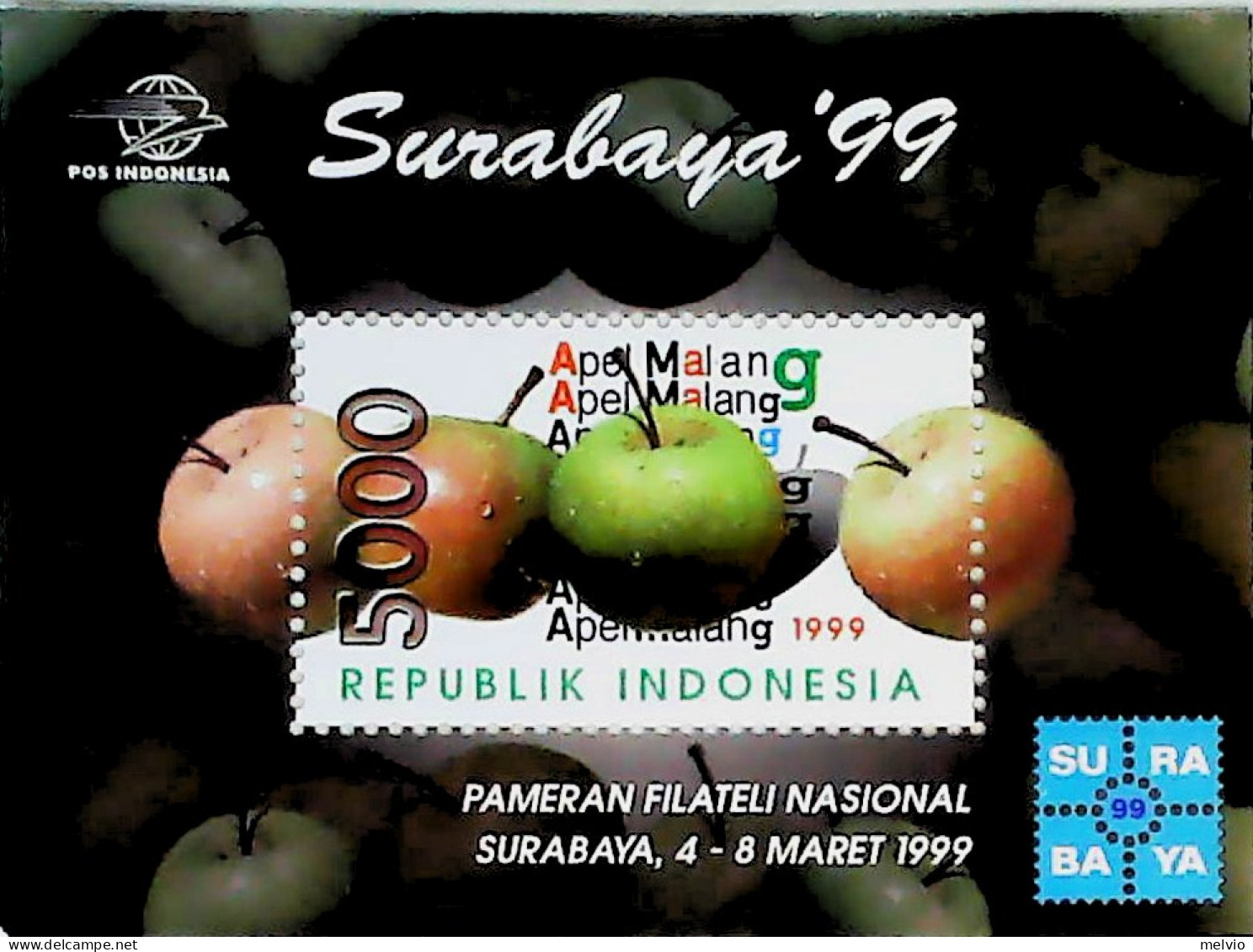 1999-Indonesia (MNH=**) Foglietto 1 Valore Mele - Indonesien