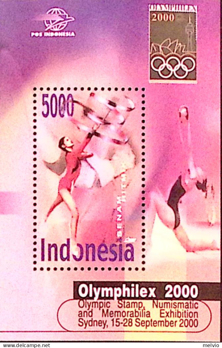 2000-Indonesia (MNH=**) Foglietto 1 Valore Olymphilex Ginnaste - Indonesië