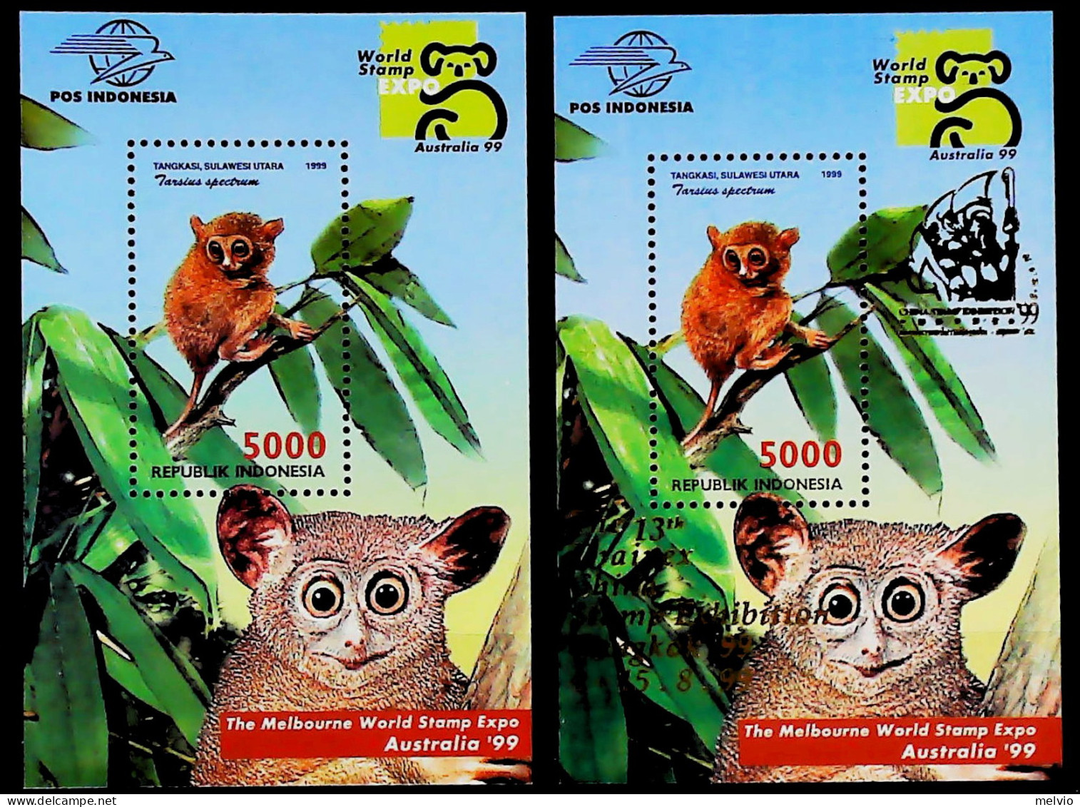 1999-Indonesia (MNH=**) 2 Foglietti Animali Selvatici Expo Melbourne - Indonésie