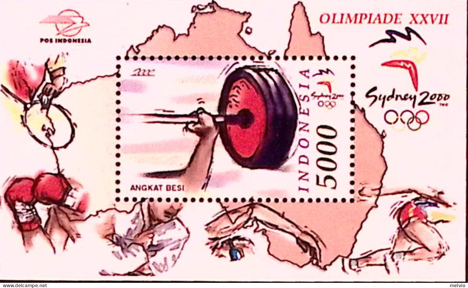 2000-Indonesia (MNH=**) Foglietto 1 Valore Olimpiade Sydney Sollevamento Pesi - Indonesië