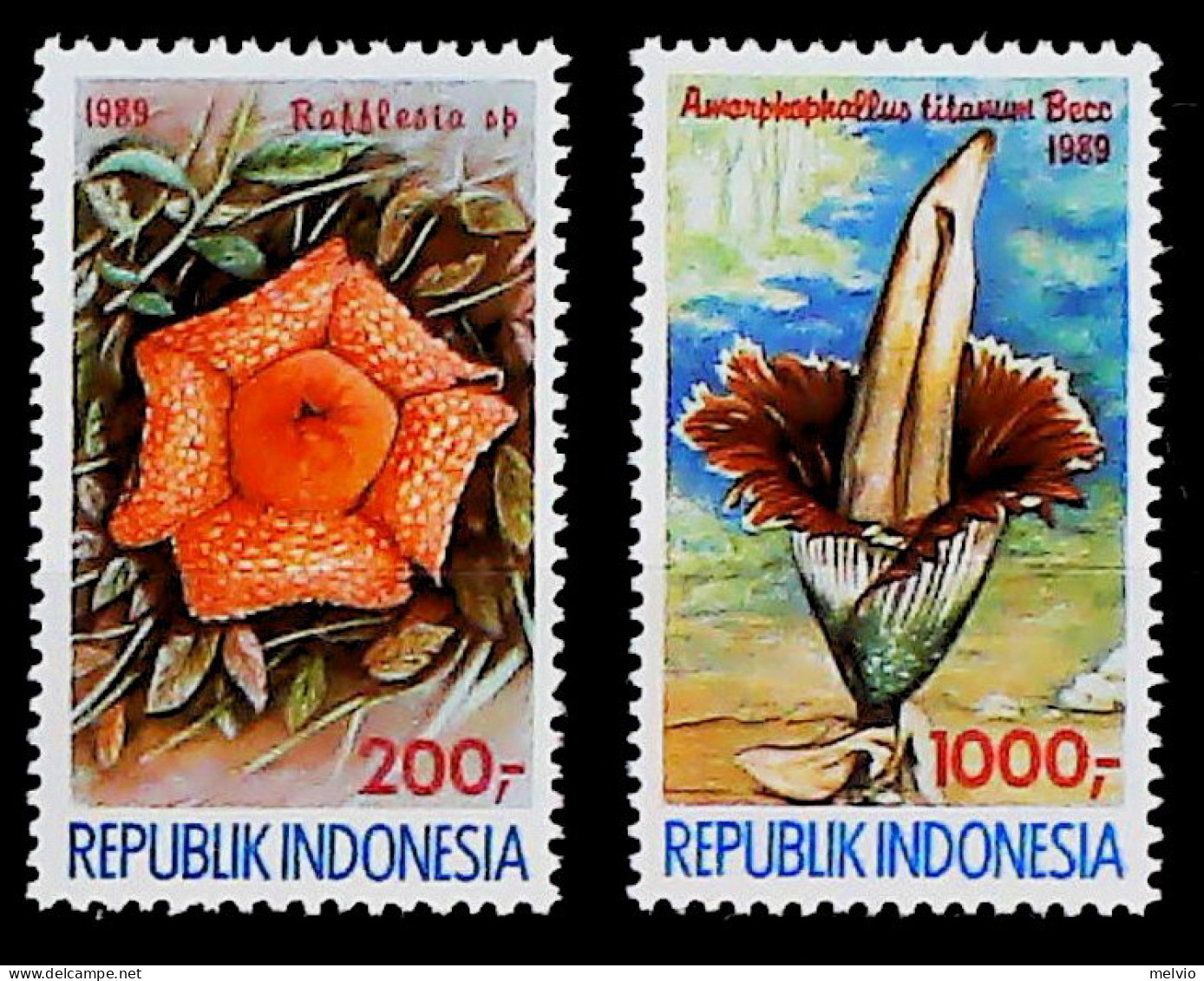 1989-Indonesia (MNH=**) Serie 2 Valori Fiori - Indonesië