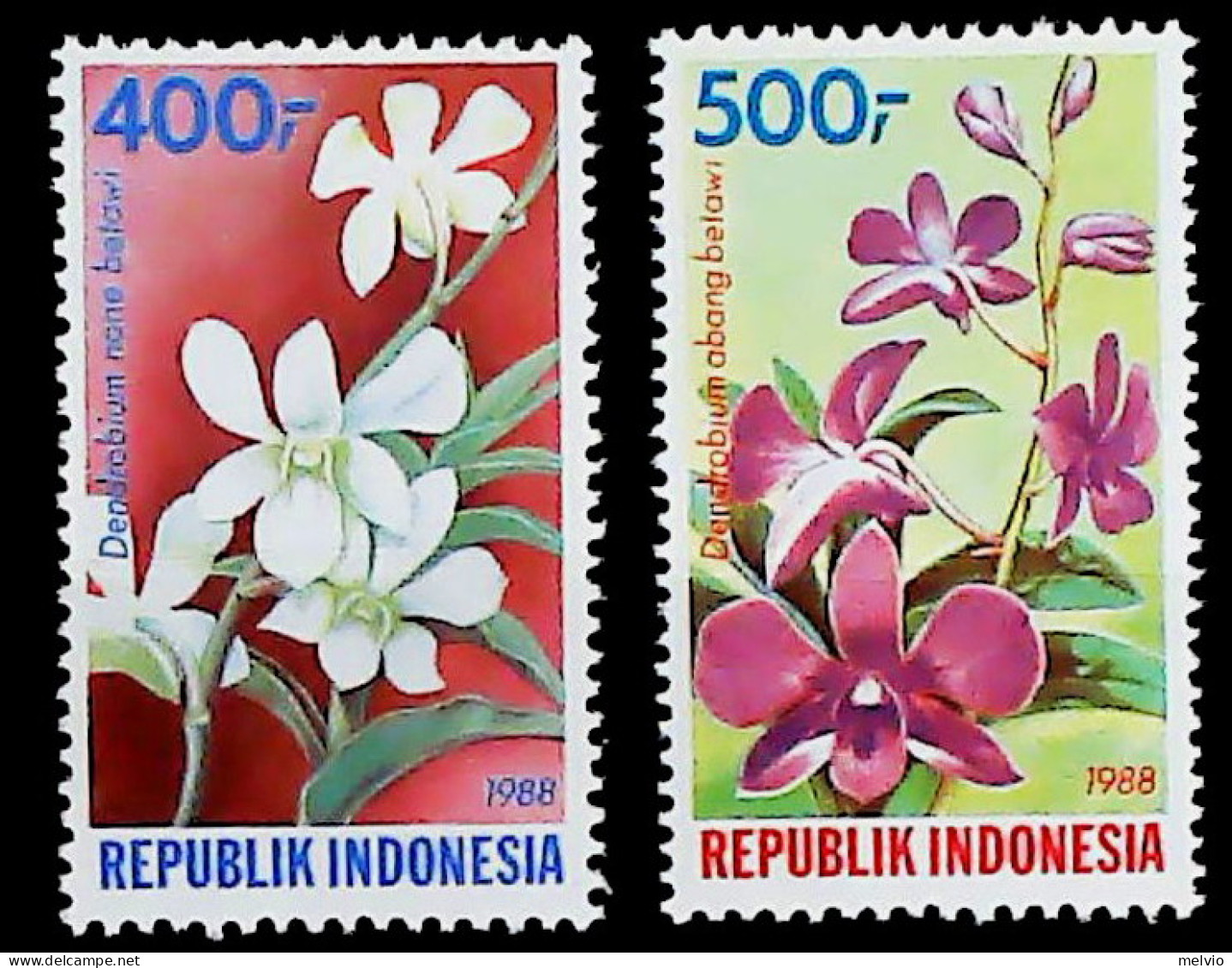 1988-Indonesia (MNH=**) Serie 2 Valori Fiori - Indonesië