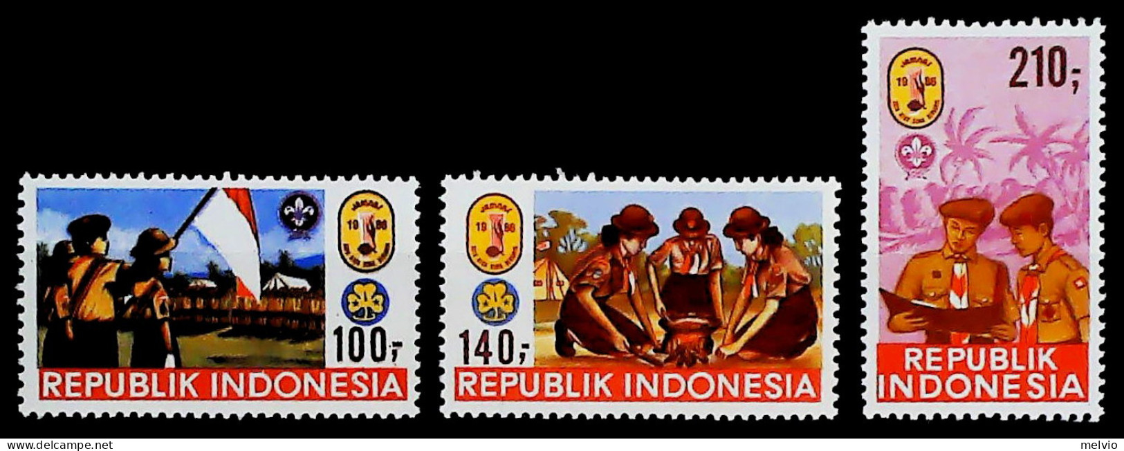 1986-Indonesia (MNH=**) Serie 3 Valori Scouts - Indonésie