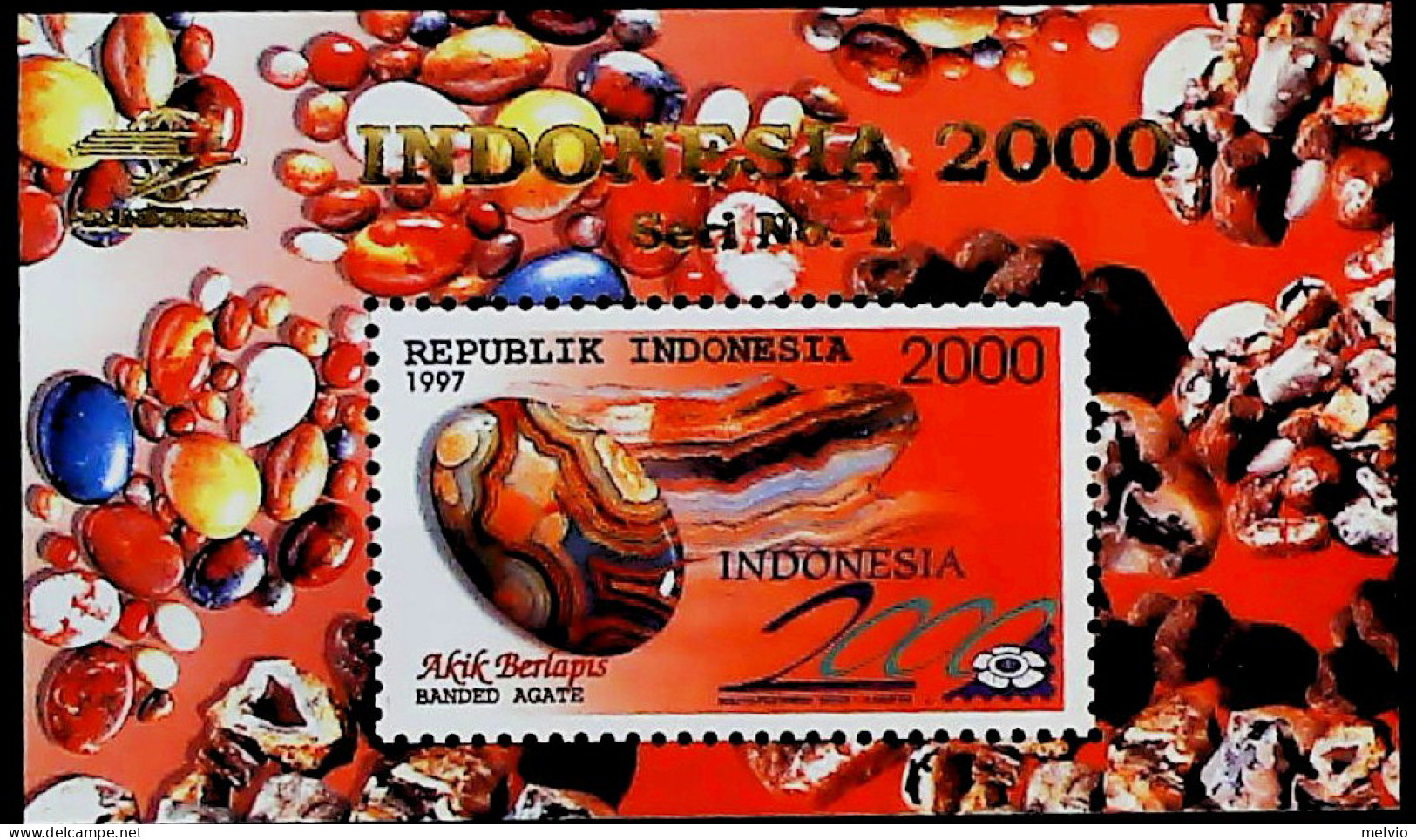 1997-Indonesia (MNH=**) Foglietto 1 Valore Minerali Agata - Indonesien
