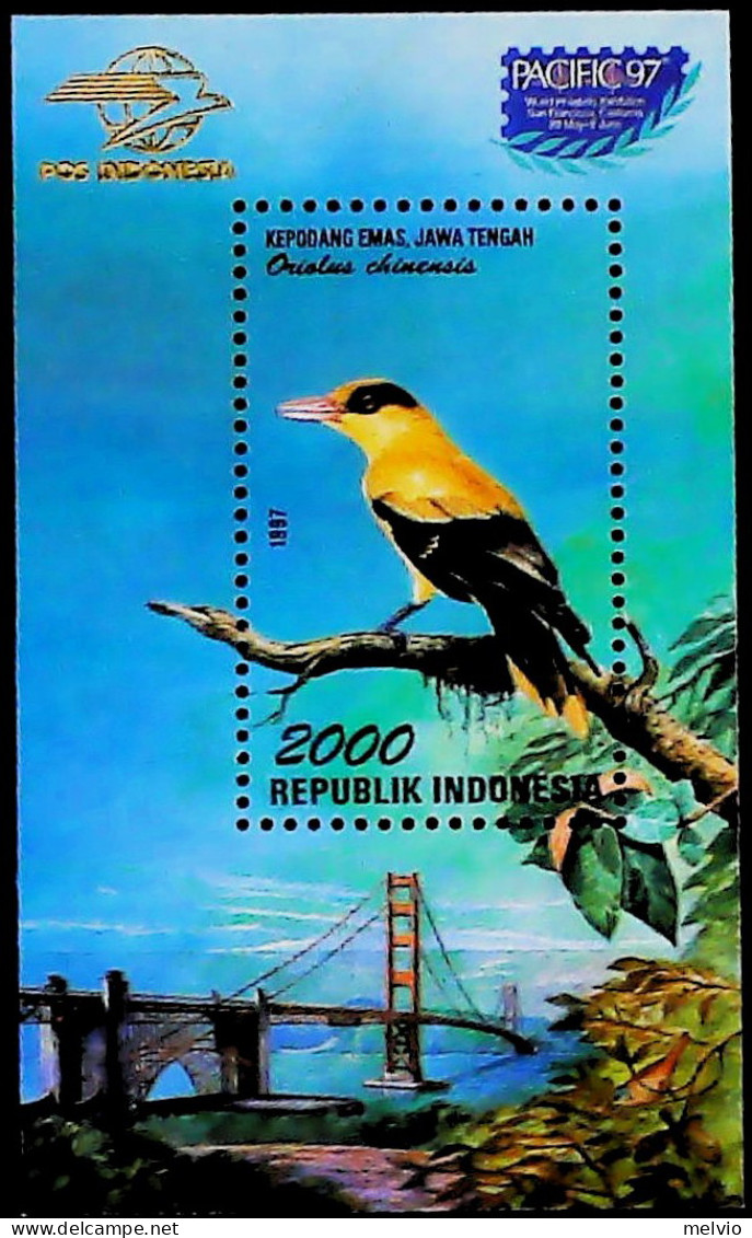 1997-Indonesia (MNH=**) Foglietto 1 Valore Uccelli - Indonesië