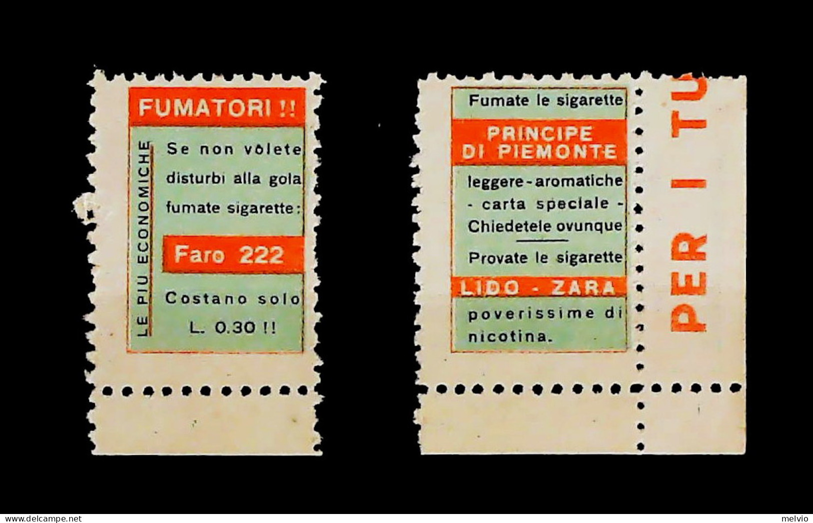 1930circa-Italia Pubblicita' Sigarette Faro 222 Lido Zara E Principe Di Piemonte - Erinnofilie