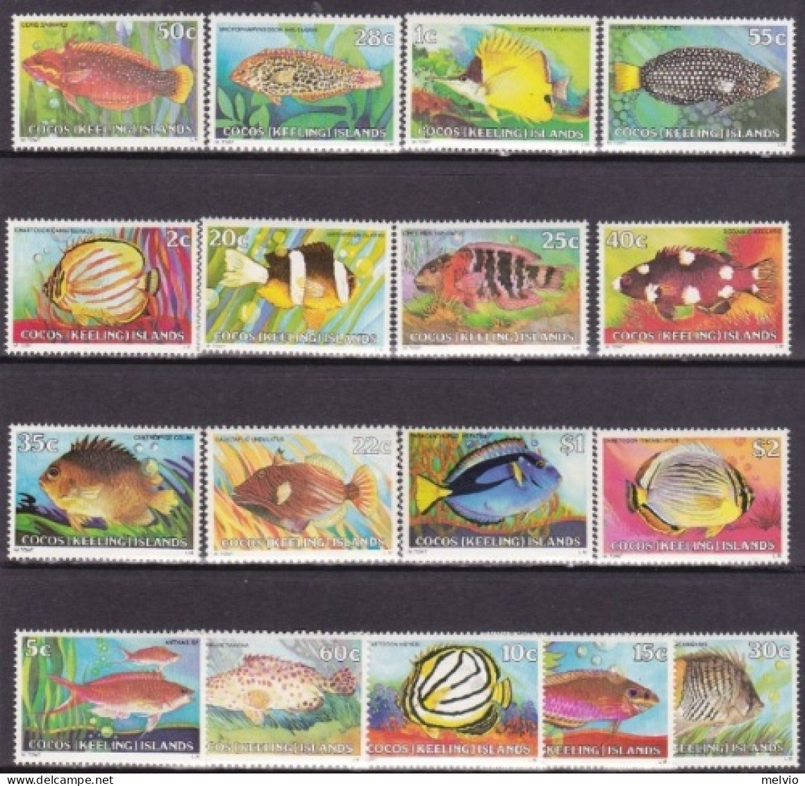 1979-Cocos Isole (MNH=**) S.17v."Fishes"cat.Stanley Gibbons £ 8 - Kokosinseln (Keeling Islands)