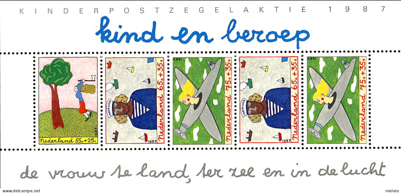 1986-Olanda (MNH=**) Foglietto 5v."Il Bambino E Le Professioni" - Unused Stamps