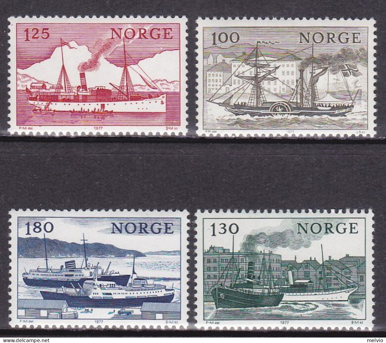 1977-Norvegia (MNH=**) S.4v."Navigazione Costiera,navi" - Otros & Sin Clasificación