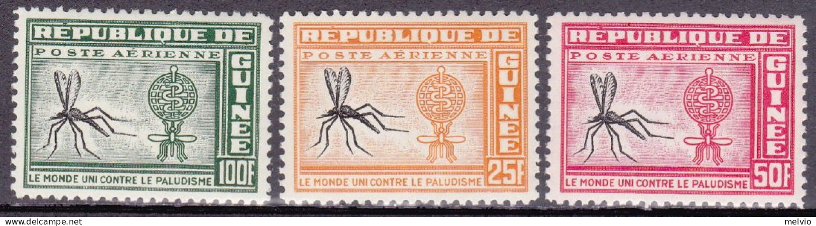 1962-Guinea (MNH=**) Posta Aerea S.3v."Lotta Alla Malaria"cat.Yvert 2013 Euro 4 - Guinée (1958-...)