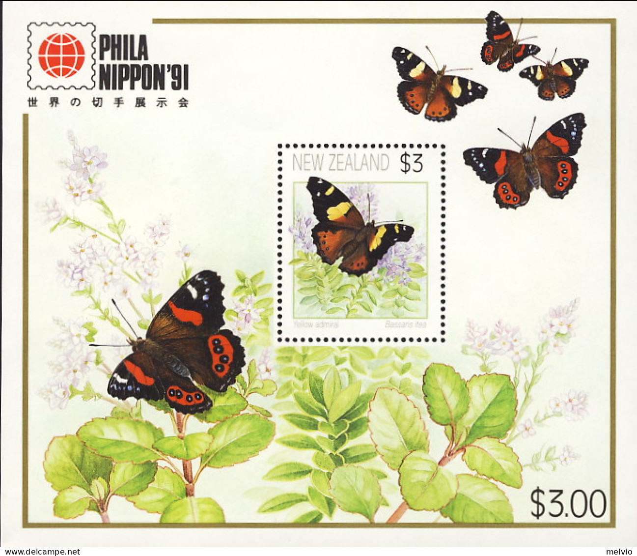 1991-Nuova Zelanda (MNH=**) Foglietto 1v."Expo Filatelica Tokyo,farfalle" - Other & Unclassified