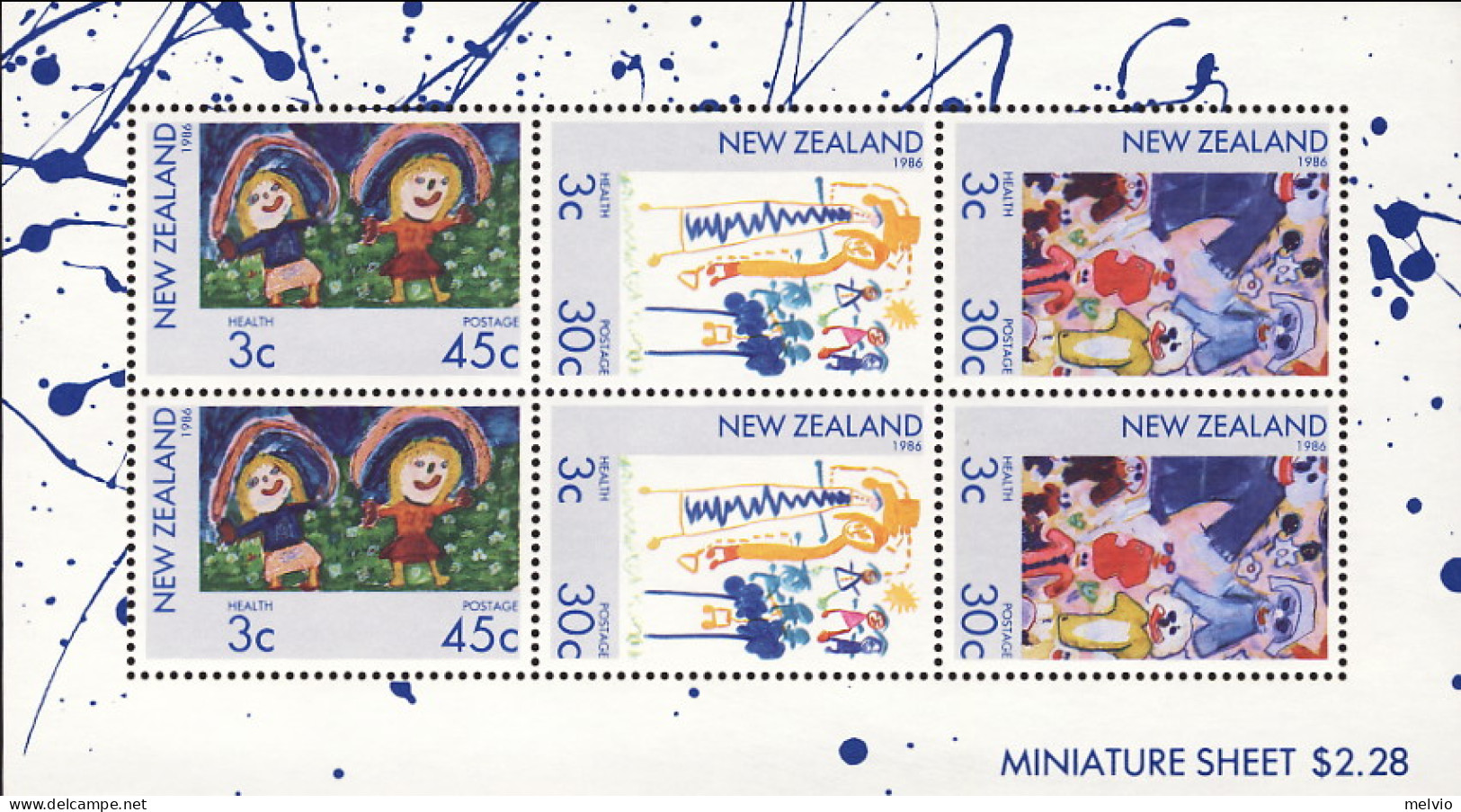 1986-Nuova Zelanda (MNH=**) Foglietto 6v."Sanità Per L'infanzia,disegni" - Sonstige & Ohne Zuordnung