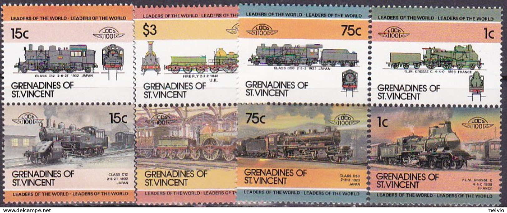 1984-Grenadine Di St.Vincent (MNH=**) S.8v."Locomotive" - St.Vincent E Grenadine