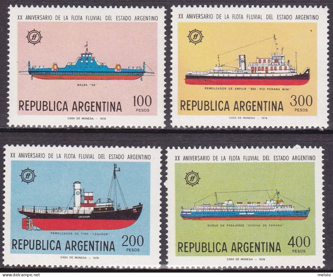 1978-Argentina (MNH=**) S.4v."battelli Fluviali"catalogo Euro 5 - Ungebraucht