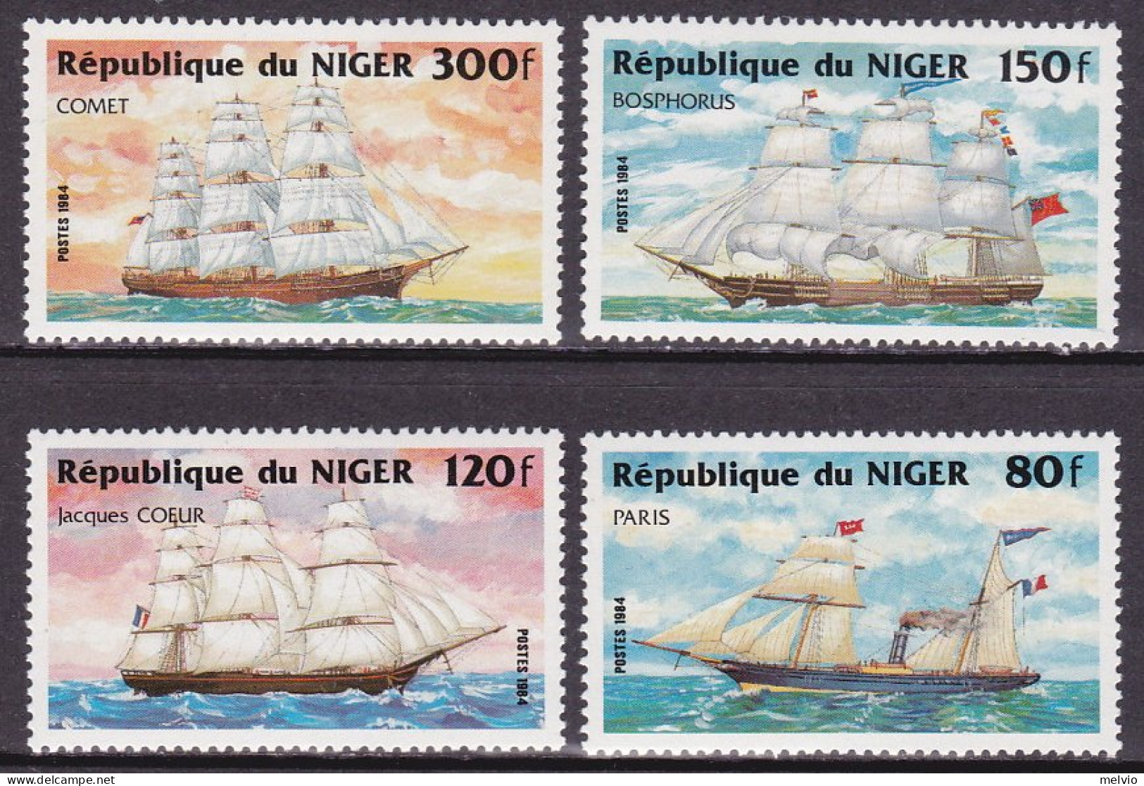 1984-Niger (MNH=**) S.4v."Mezzi Di Trasporto,velieri"cat.Yvert 2008 Euro 6,25 - Níger (1960-...)