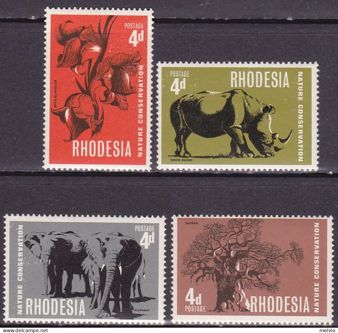 1967-Rodesia (MNH=**) S.4v."tutela Della Natura Elefante,rinoceronte,baobab"cata - Autres & Non Classés