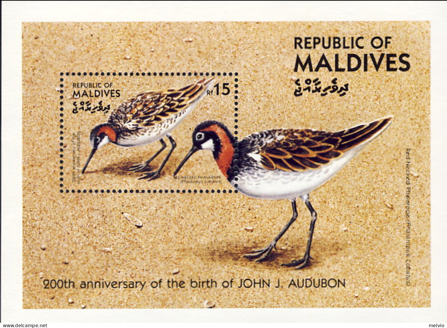 1985-Maldive (MNH=**) Foglietto S.1v."uccelli Bicentenario Della Nascita Dell'Or - Maldivas (1965-...)