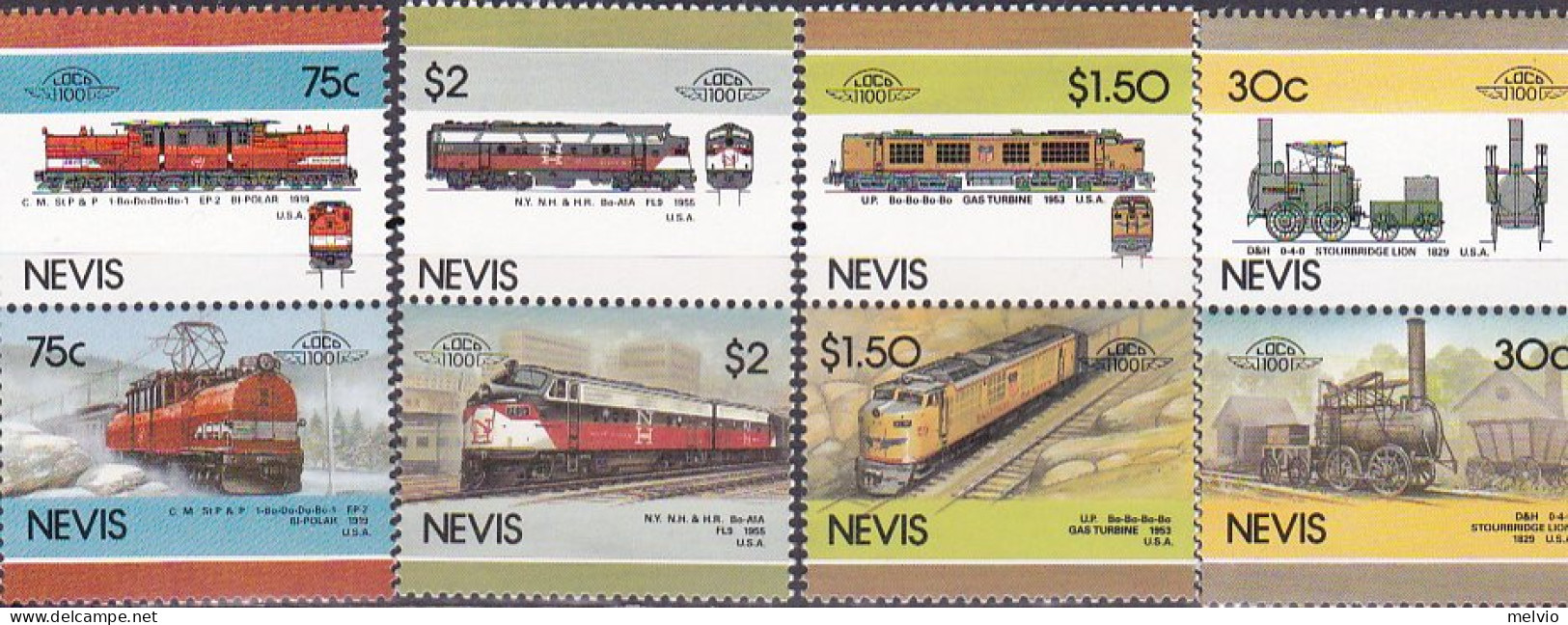 1986-Nevis (MNH=**) S.8v."Locomotive" - America (Other)
