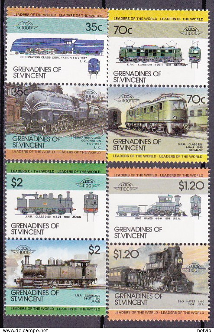 1985-Grenadine Di St.Vincent (MNH=**) S.8v."Locomotive" - St.Vincent E Grenadine