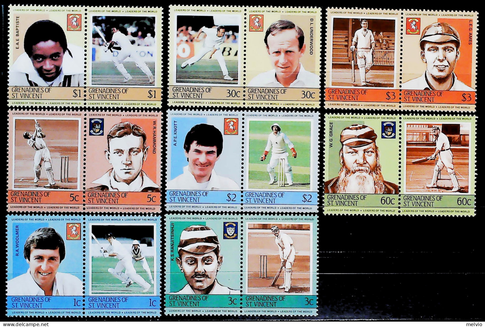 1984-Grenadine Di St.Vincent (MNH=**) S.16v."Cricket" - St.Vincent Y Las Granadinas