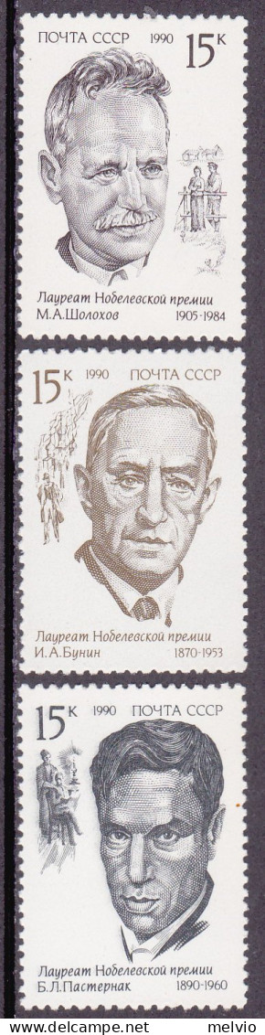 1990-Russia (MNH=**) S.3v."scrittori Russi,premi Nobel Della Letteratura" - Other & Unclassified