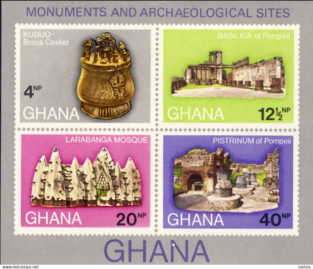 1970-Ghana (MNH=**) Foglietto S.4v."Monumenti,archeologia"cat.Yvert Euro 10 - Ghana (1957-...)