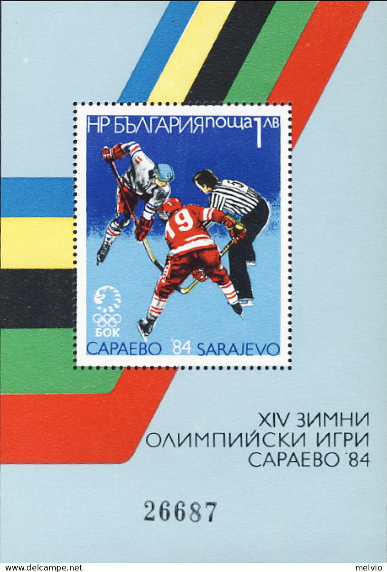 1983-Bulgaria (MNH=**) Foglietto 1v."Olimp.invern.Sarajevo,hockey Su Ghiaccio"ca - Sonstige & Ohne Zuordnung