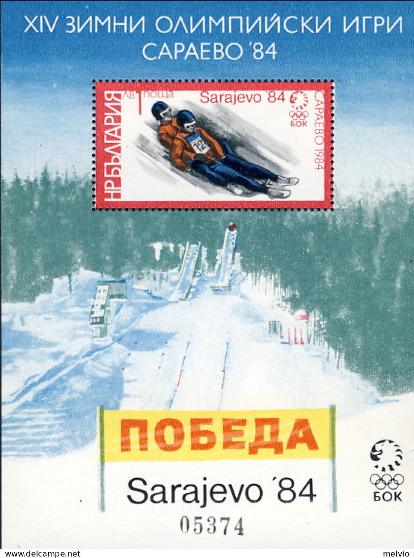 1983-Bulgaria (MNH=**) Foglietto 1v."Olimp.invernale Sarajevo,bob"catalogo Yvert - Sonstige & Ohne Zuordnung
