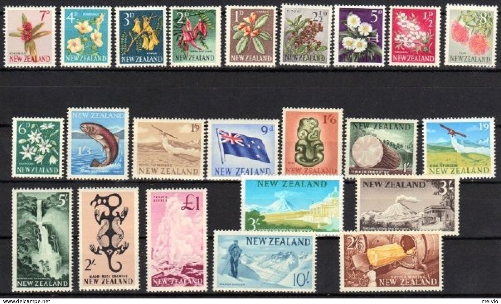 1960-Nuova Zelanda (MNH=**) S.23v."Flora,fauna,vedute"cat.Yvert 2008 Euro 135 - Otros & Sin Clasificación