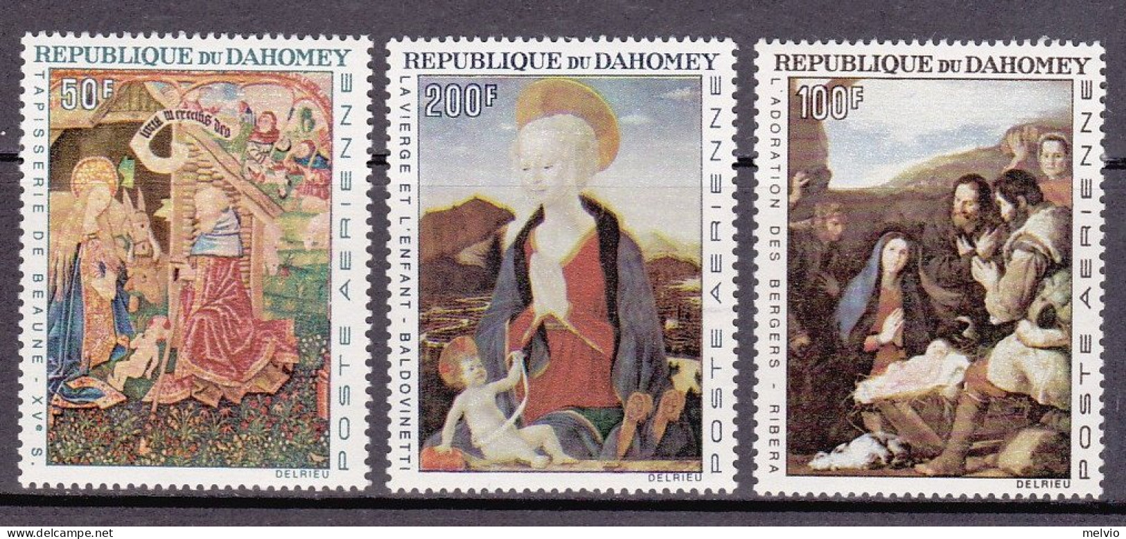 1966-Dahomey (MNH=**) Posta Aerea S.3v."Natale,quadri"catalogo Yvert Euro 18 - Bénin – Dahomey (1960-...)