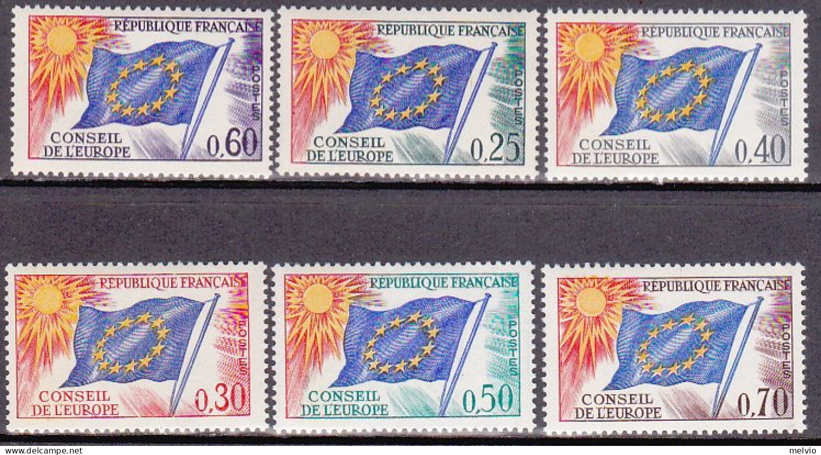 1963-Francia (MNH=**) Servizio S.6v.stelle Gialle "Consiglio Europa"catalogo Uni - Unused Stamps