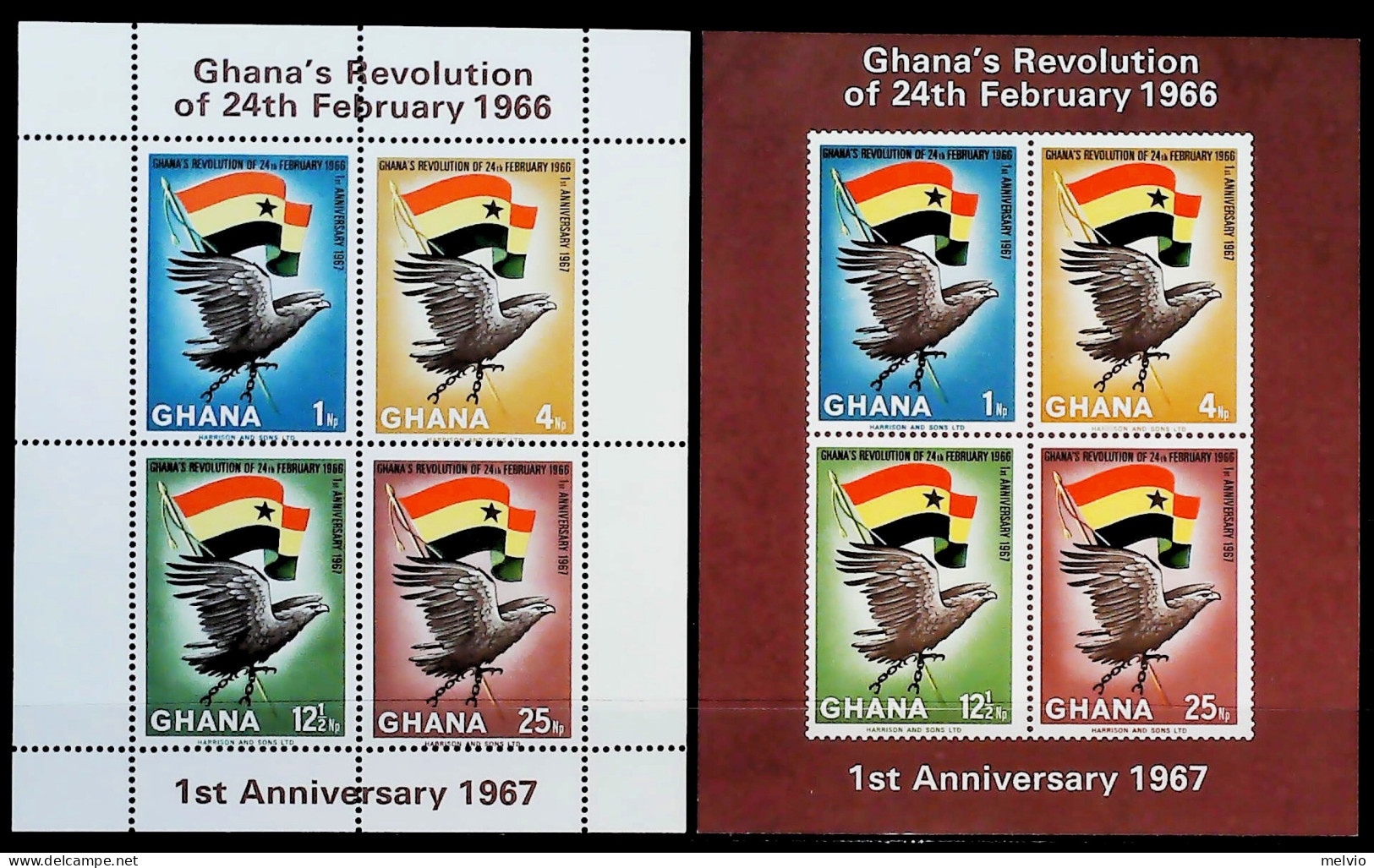 1967-Ghana (MNH=**) Due Foglietti 8v."I Anniversario Rivoluzione"cat.Yvert Euro  - Ghana (1957-...)