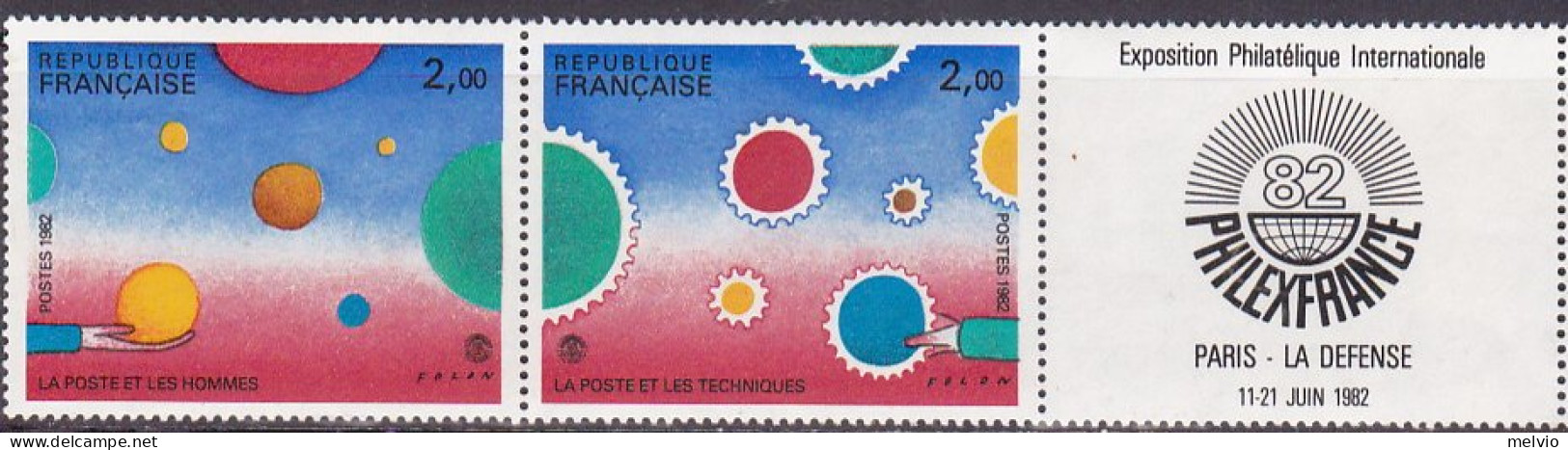 1982-Francia (MNH=**) Trittico Con Vignetta "Philexfrance"catalogo Unificato Eur - Usados