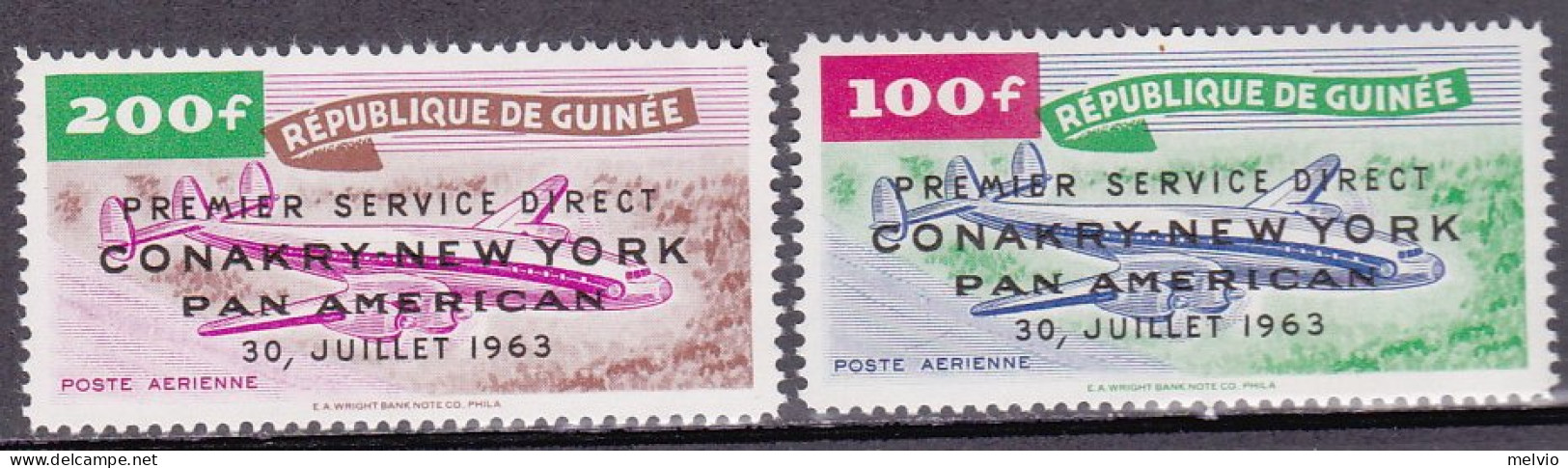 1963-Guinea (MNH=**) Posta Aerea S.2v."Servizio Aereo Diretto Conakry N.Y."catal - República De Guinea (1958-...)