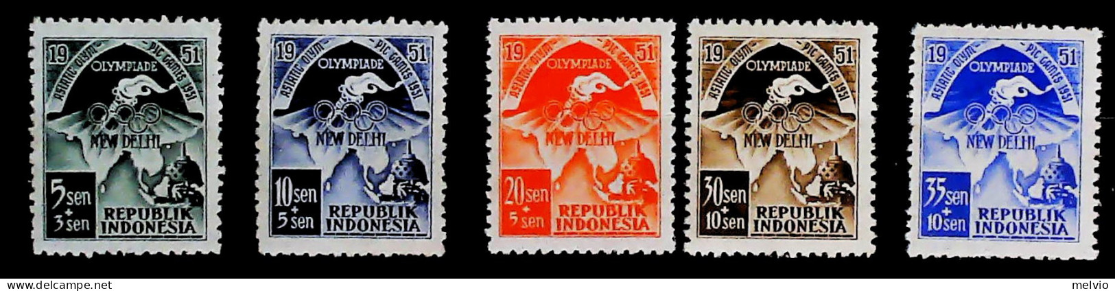 1951-Indonesia (MNH=**) Serie 5 Valori - Indonesië