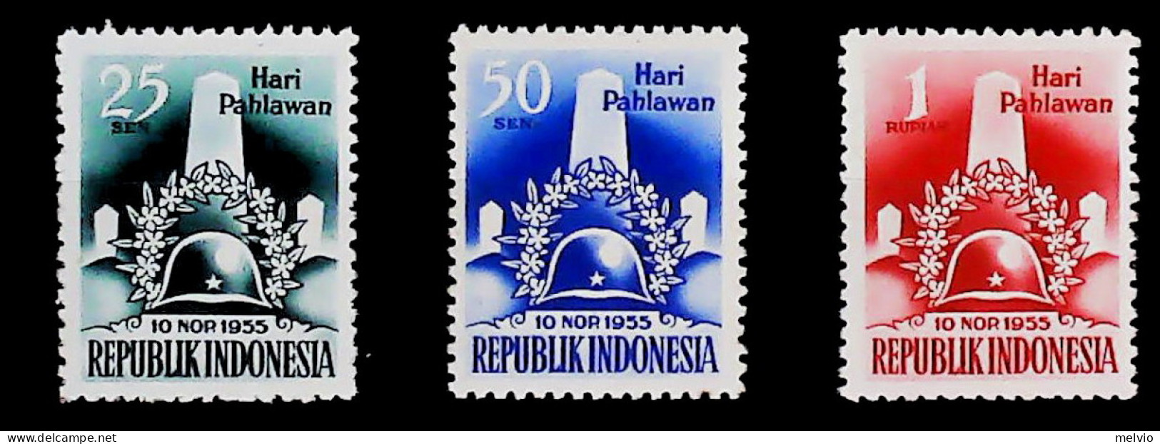 1955-Indonesia (MNH=**) Serie 3 Valori - Indonésie