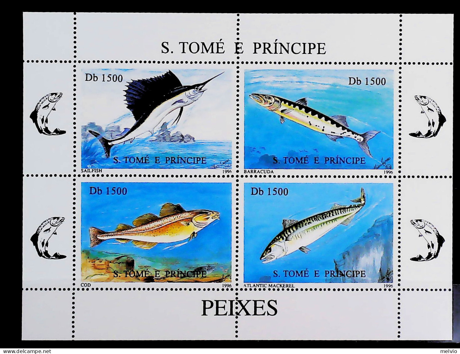 1996-S.Tomè E Principe (MNH=**) Foglietto 4 Valori Pesci - São Tomé Und Príncipe