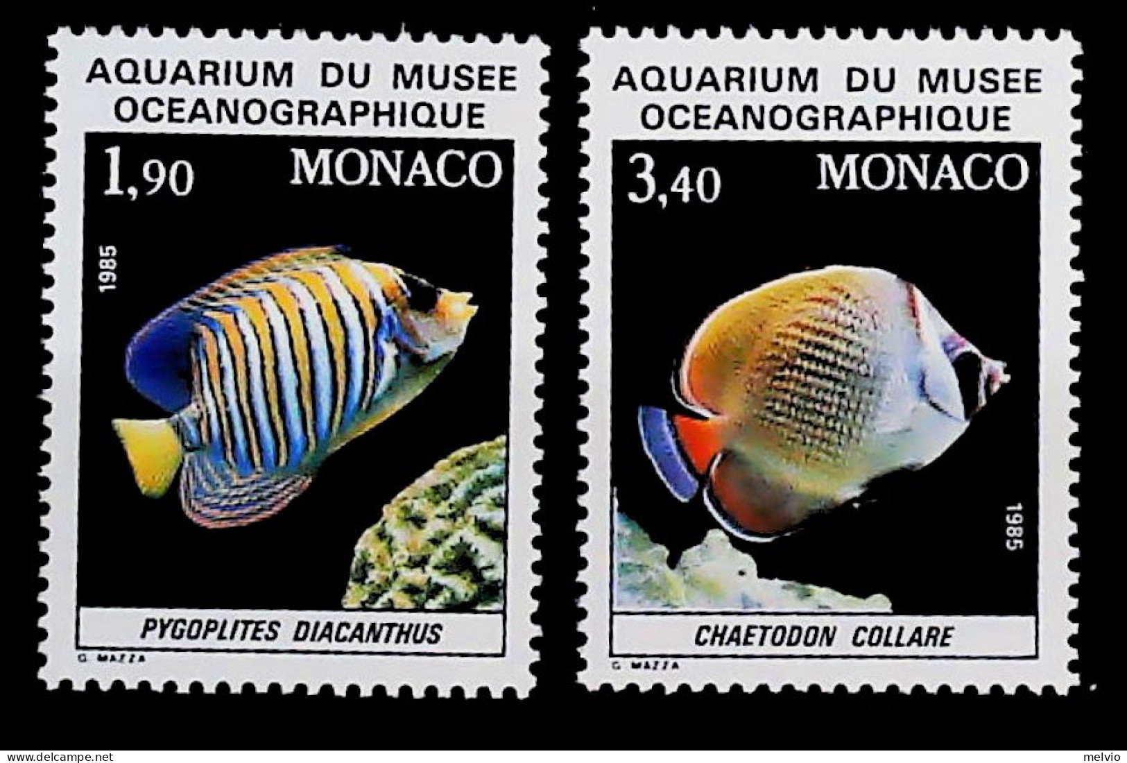 1986-Monaco (MNH=**) Serie 2 Valori Pesci - Andere & Zonder Classificatie
