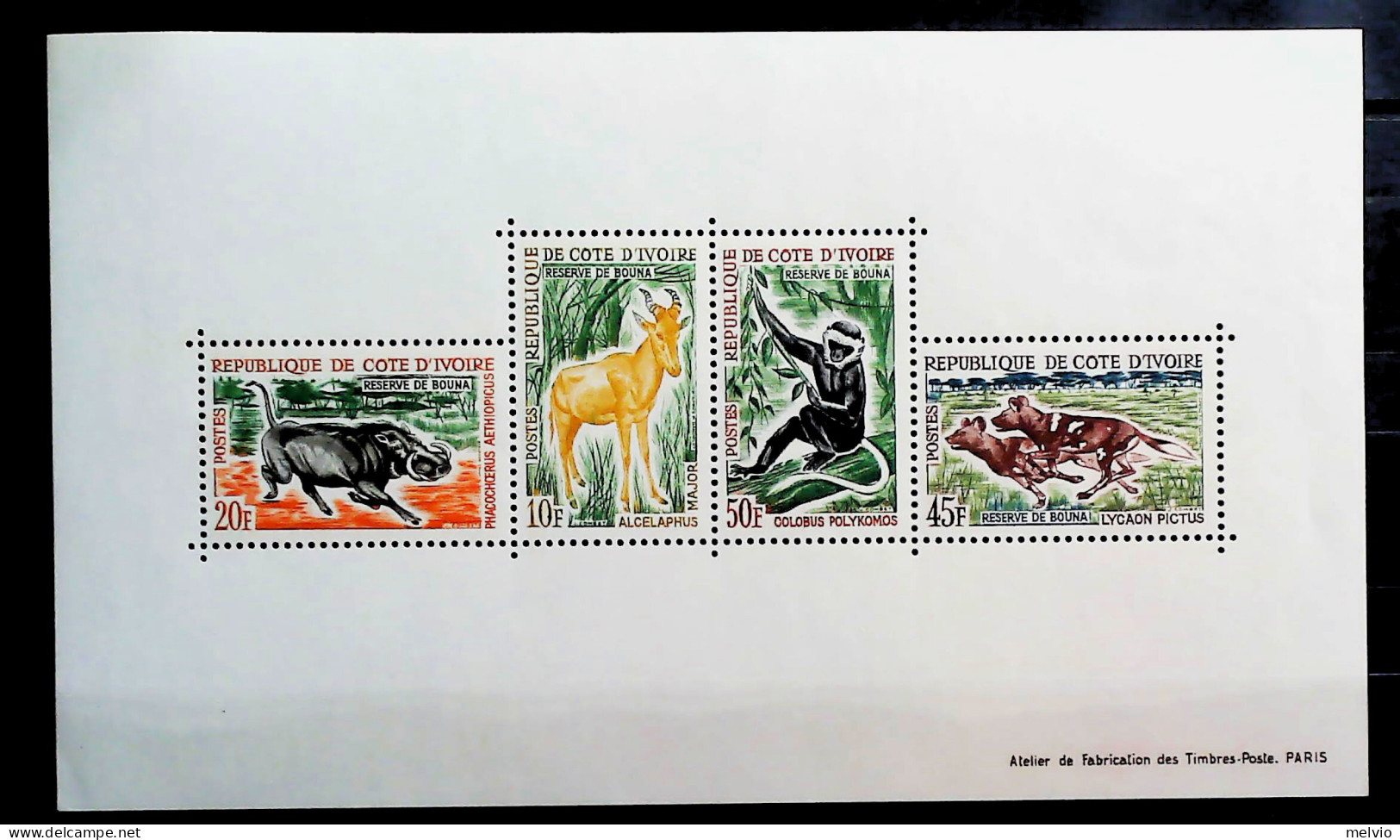 1969-Costa D'Avorio (MNH=**) Foglietto 4 Valori Scimmia Fenicottero Antilope - Ivory Coast (1960-...)