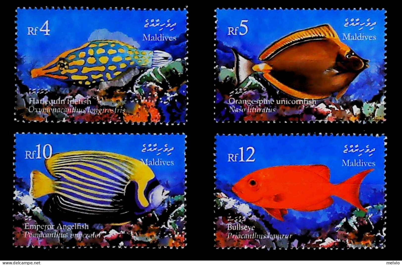 2002-Maldive Serie 4 Valori Pesci - Malediven (1965-...)