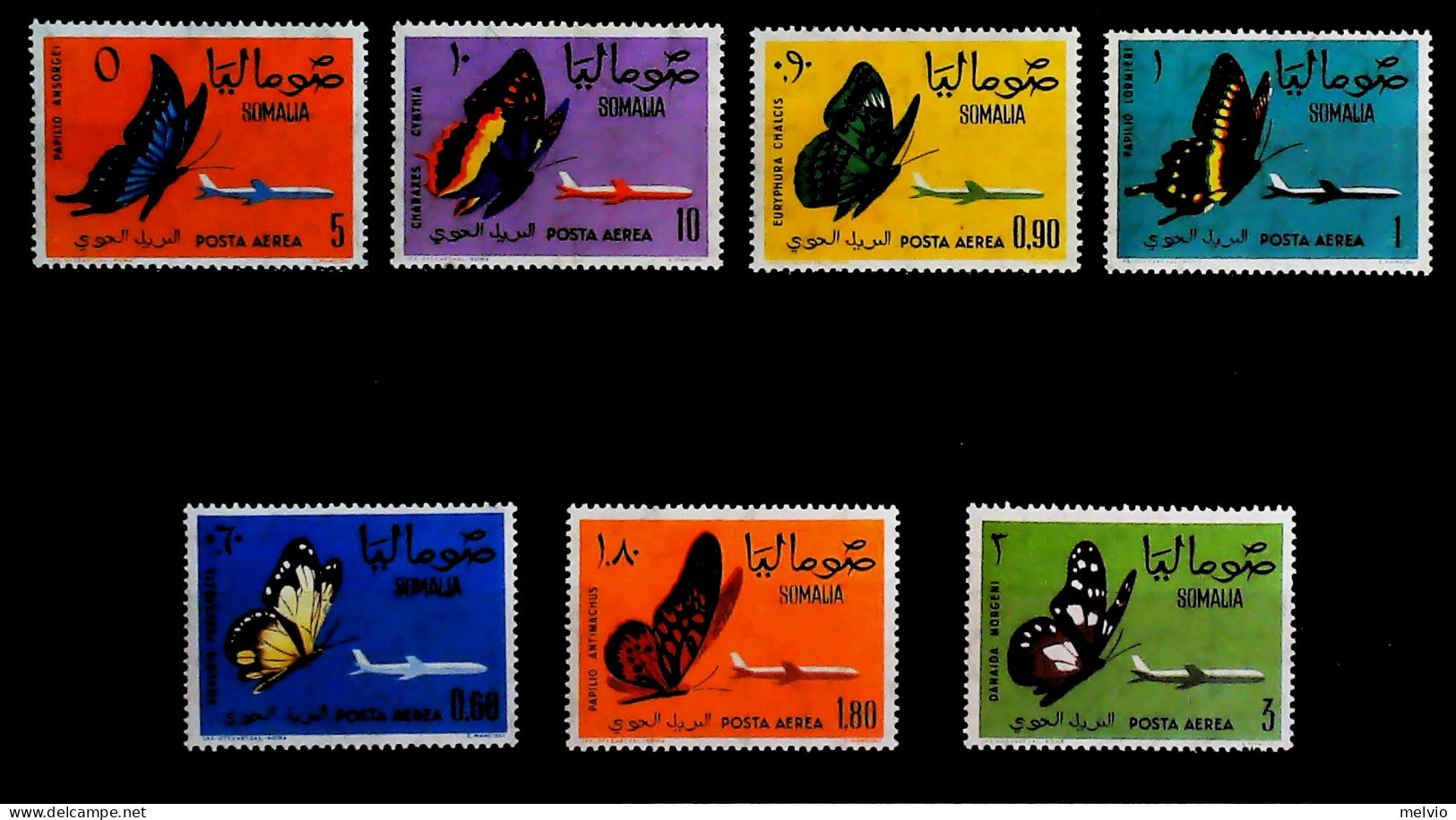 1961-Somalia (MNH=**) Serie 7 Valori Farfalle Aerei - Somalië (1960-...)