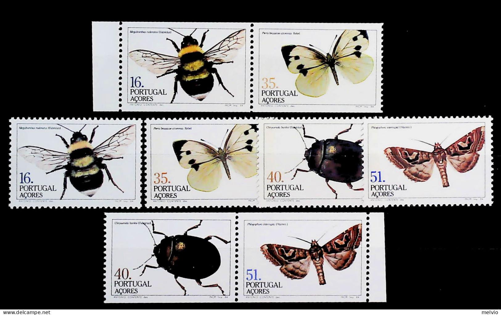 1984-Azzorre (MNH=**) Due Serie 4 Valori + 4 Valori Da Libretto Farfalle,insetto - Azores