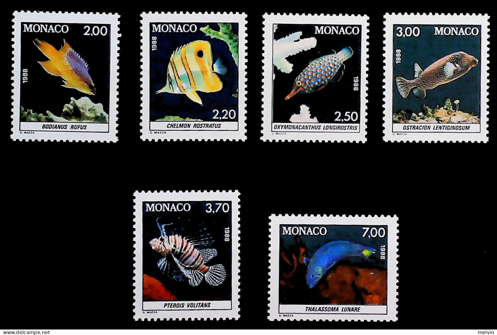 1988-Monaco (MNH=**) Serie 6 Valori Pesci - Other & Unclassified