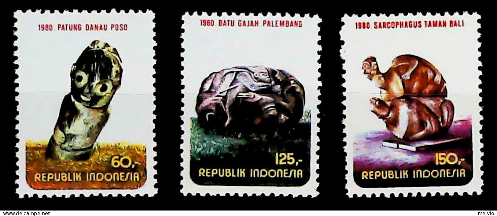 1980-Indonesia (MNH=**) Serie 3 Valori Arte Sculture - Indonésie