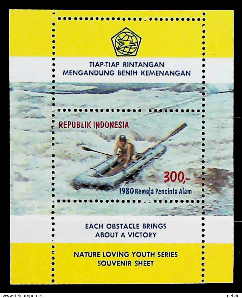 1980-Indonesia (MNH=**) Foglietto Serie1 Valore Rafting - Indonésie
