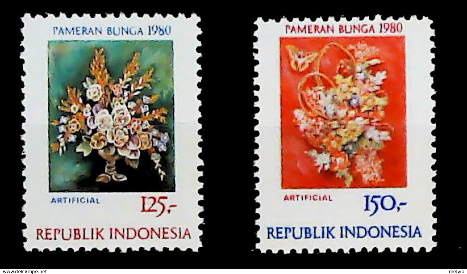 1980-Indonesia (MNH=**) Serie 2 Valori Fiori - Indonesia