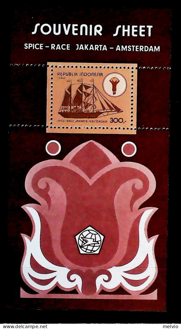 1980-Indonesia (MNH=**) Foglietto 1 Valore Veliero - Indonesië